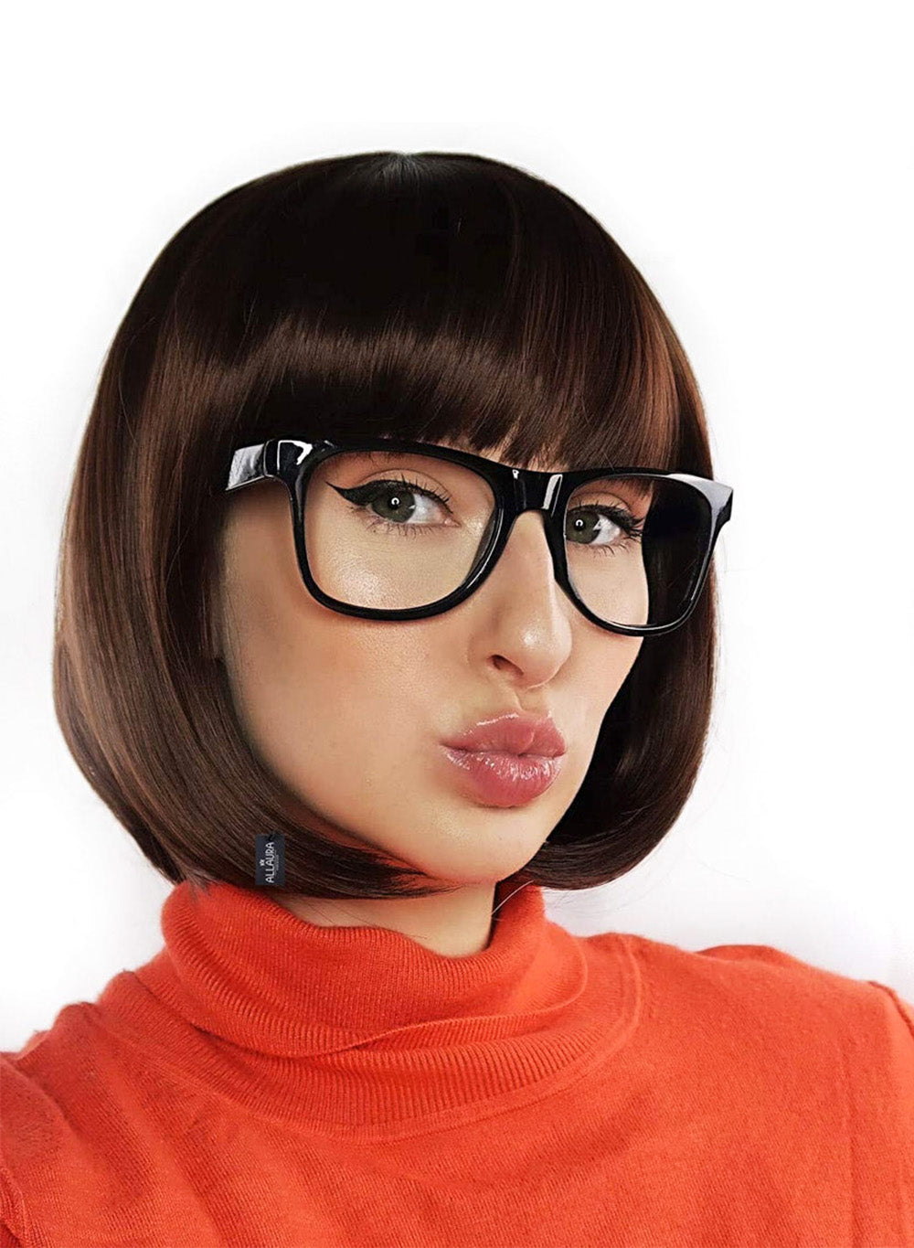Brown Bob With Bangs & Glasses costume wig, photo 3 of 3