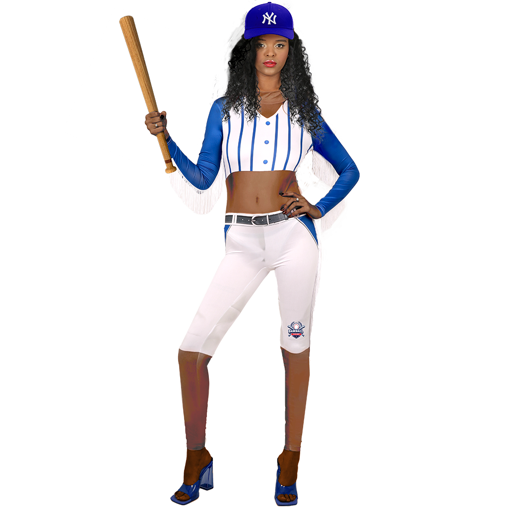 Classic Ebony Baseball Player Blue Costume Perfect for Halloween & Sports-Themed Events