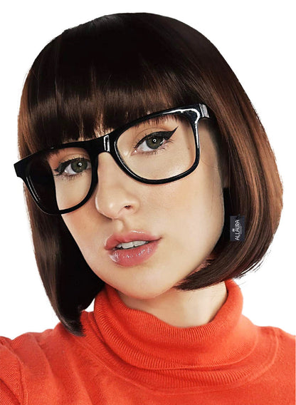 Brown Bob With Bangs & Glasses costume wig, photo 1 of 3