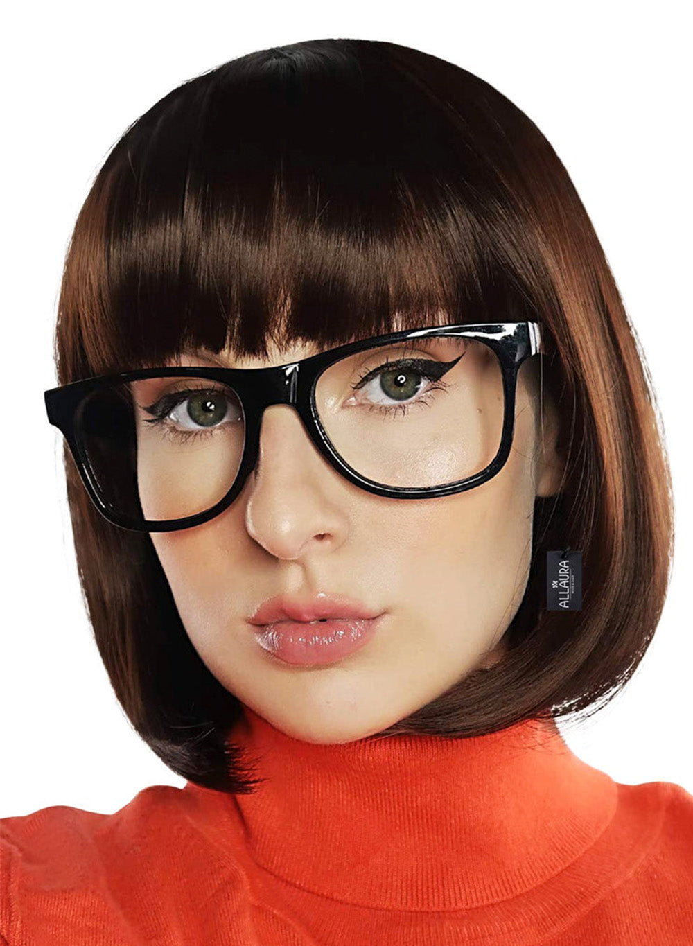 Brown Bob With Bangs & Glasses costume wig, photo 2 of 3