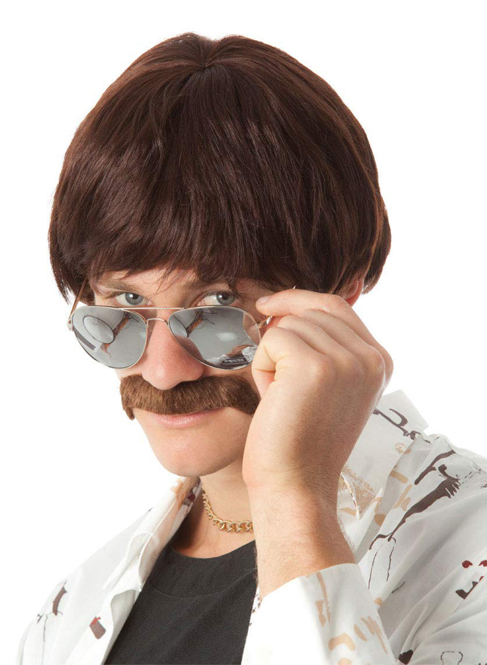 60s Classic Brown Wig & Moustache costume wig, photo 2 of 3