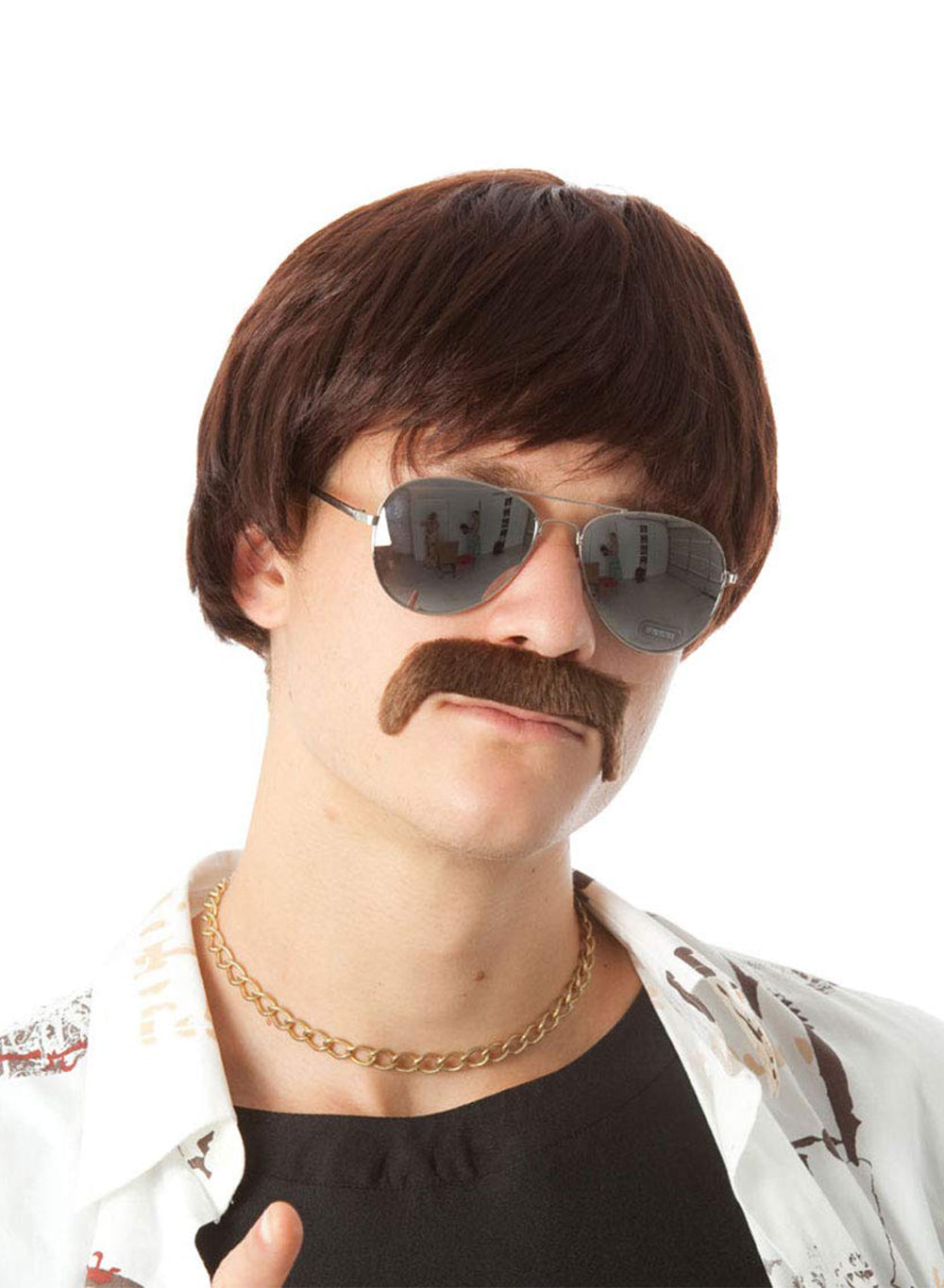 60s Classic Brown Wig & Moustache costume wig, photo 3 of 3