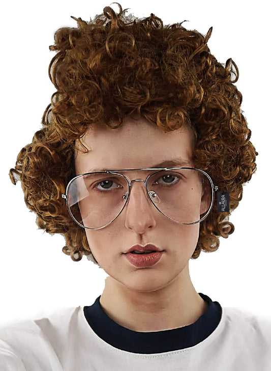Dynamite Brown Afro Wig & Glasses Set costume wig