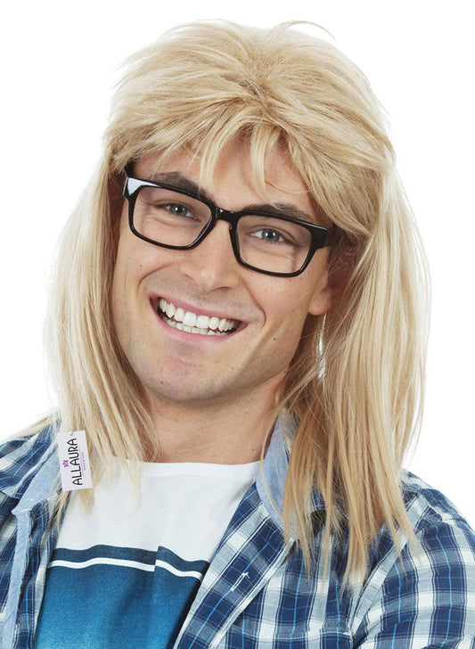 90s Guitar Rocker Blonde Wig With Glasses costume wig, photo 1 of 3