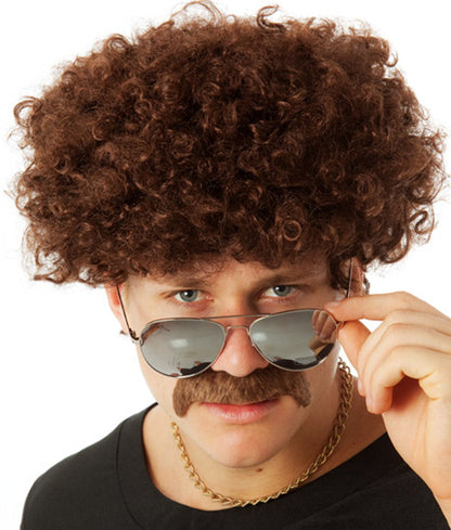 70s Brown Afro Wig & Moustache costume wig, photo 2 of 2