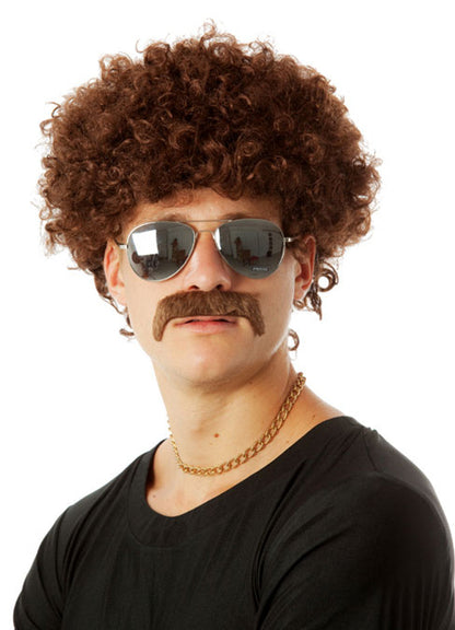70s Brown Afro Wig & Moustache costume wig, photo 1 of 2