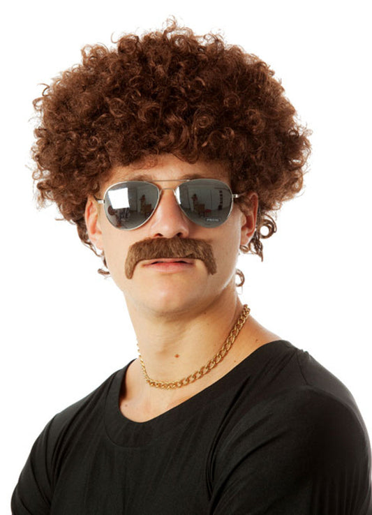 70s Brown Afro Wig & Moustache costume wig, photo 1 of 2