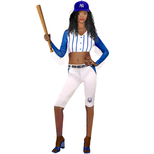 Classic Ebony Baseball Player Blue Costume Perfect for Halloween & Sports-Themed Events