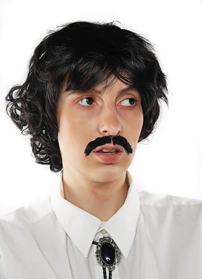 70s Black Shag Wig & Moustache costume wig, photo 3 of 4