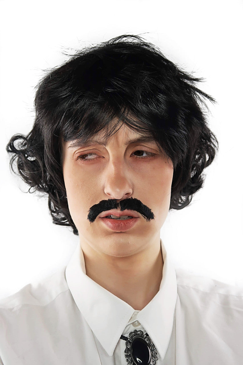 70s Black Shag Wig & Moustache costume wig, photo 4 of 4