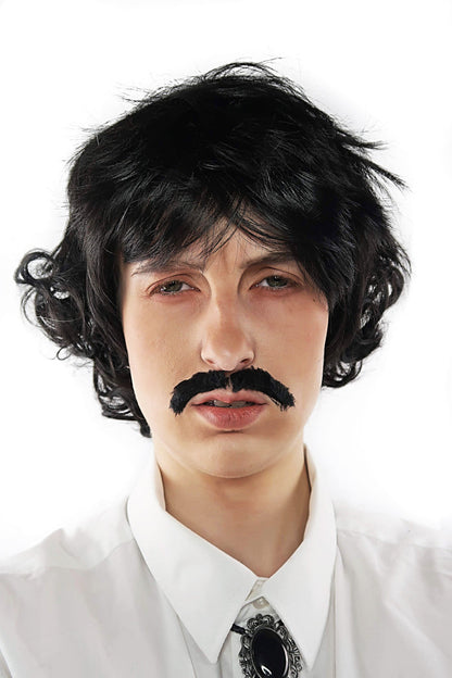 70s Black Shag Wig & Moustache costume wig, photo 2 of 4