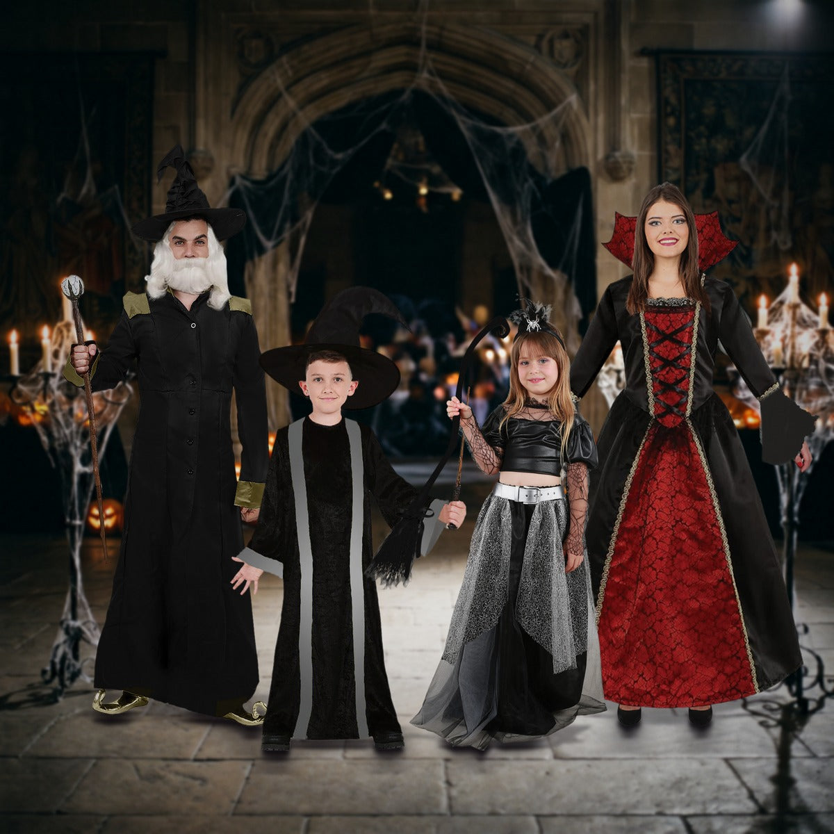 Vampires & Witches family in LOLA STARS costumes. Each costume sold separately.