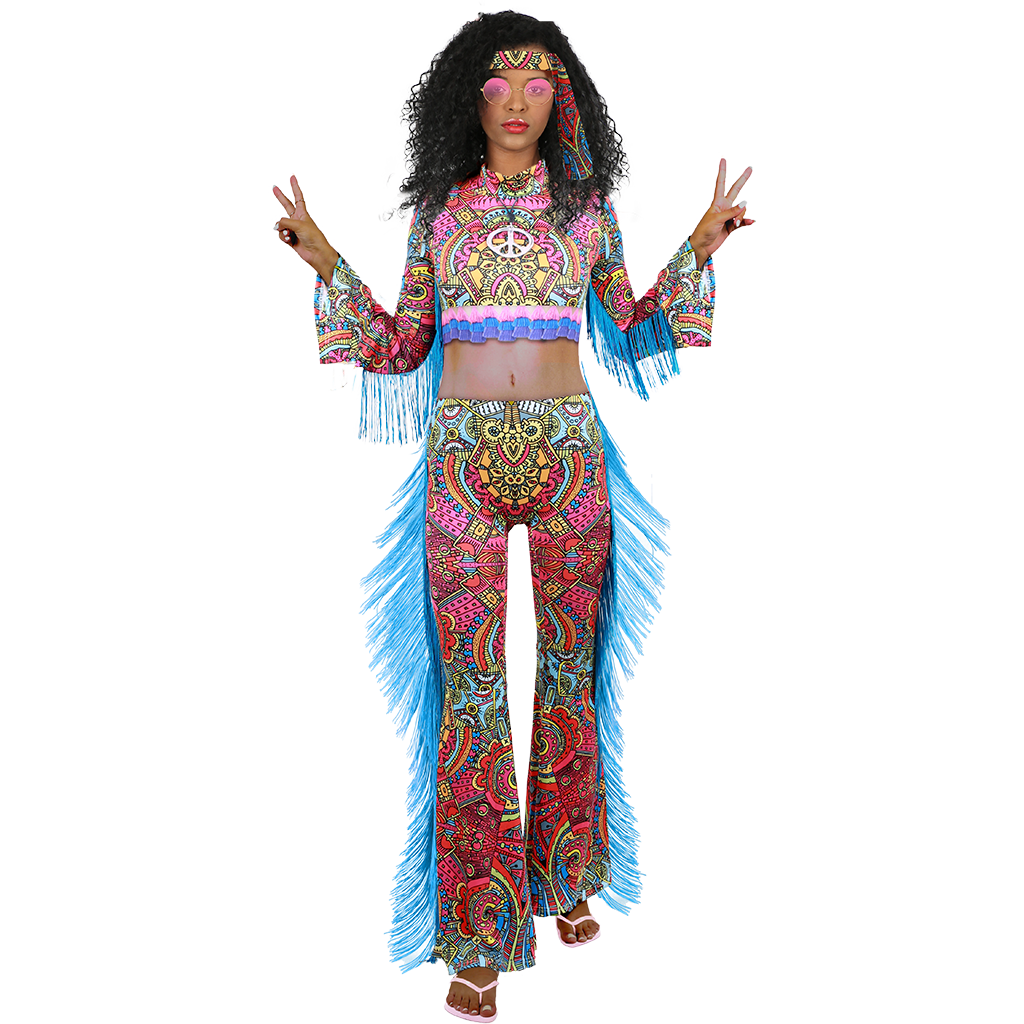 Groovy Ebony Hippie Lady Costume Perfect for Halloween & Retro Events