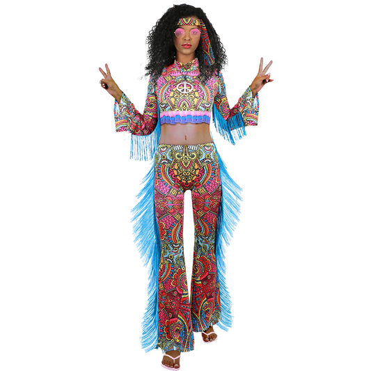 Groovy Ebony Hippie Lady Costume Perfect for Halloween & Retro Events